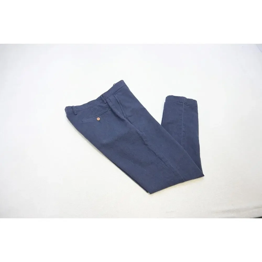 J Crew The Sutton Khaki Pants Blue Striped Flat Front Straight Mens Sz 30‎ x 30